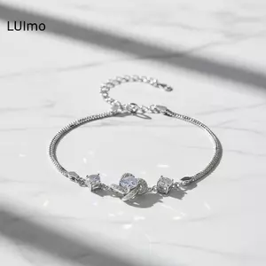 LUImo Tinh Tế Màu Bạc Trái Tim Vòng Tay Bé Gái Ngọt Ngào Lấp Lánh Zircon Dây Xích Có Thể Điều Chỉnh Thiếu Niên Trang Sức Phụ Kiện SBS