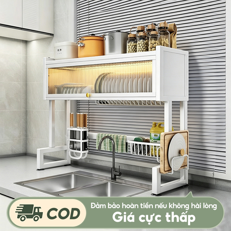 Kệ chén có thép cacbon Kệ Nắp Nhà Bếp Đa Năng Trên Bồn Rửa Giá để bát đĩa Có thể chịu được 200kg