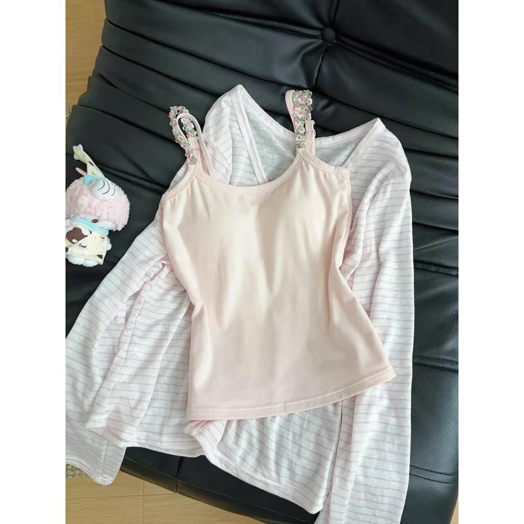 [Khuyến mãi 50%] Bộ Áo Cardigan Sọc Caro và Áo Sơ Mi Màu Hồng Ngọt Ngào, Chống Nắng, Phù Hợp Mùa Hè