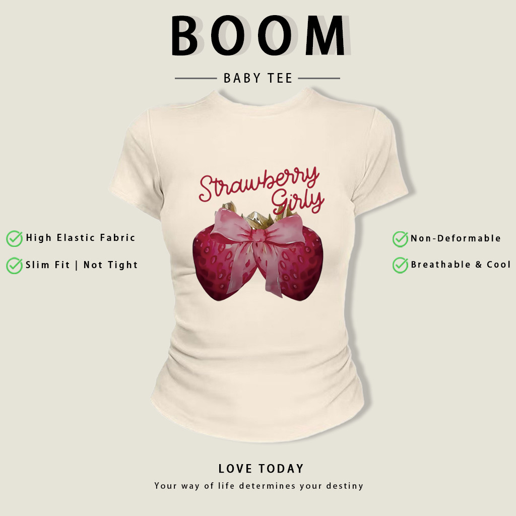 BOOM Áo Baby Tee Nữ Cotton Ôm Body-Áo Thun Ngắn Tay Y2K In Hình PhongCách Mùa Hè, Cổ Tròn Hàng Đầucách hàn quốc phongR02