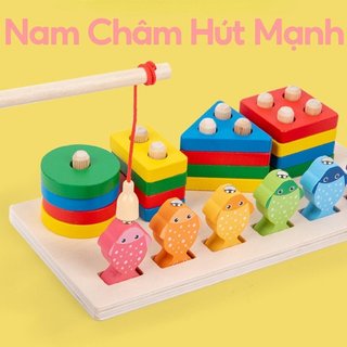 Đồ chơi câu cá từ tính Montessori Phân loại màu gỗ Động cơ tinh tế Học tập Logic cho trẻ mới biết đi