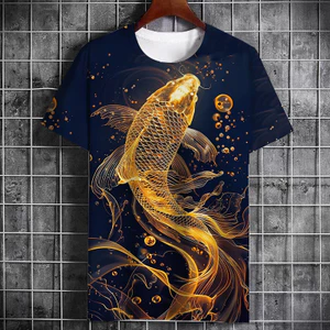 Họa tiết cá Koi in 3D unisex mùa hè tay ngắn cổ tròn