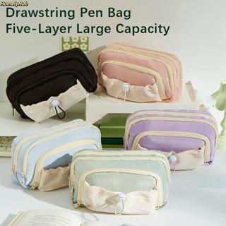 Túi đựng bút HOMELYHUB, Bút chì dây rút năm lớp, Dây kéo đa chức năng Bộ sắp xếp văn phòng phẩm sức chứa lớn Sinh viên