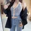 Nhíp Dệt Kim Crop Top Ne-mounted Mùa Hè Sọc Midriff-baring