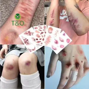 Hình Xăm Tạm Thời Halloween - 4 Mẫu Vết Thương và Hình Xăm Cá Chân, Chống Thấm Nước, Dành Cho Cosplay