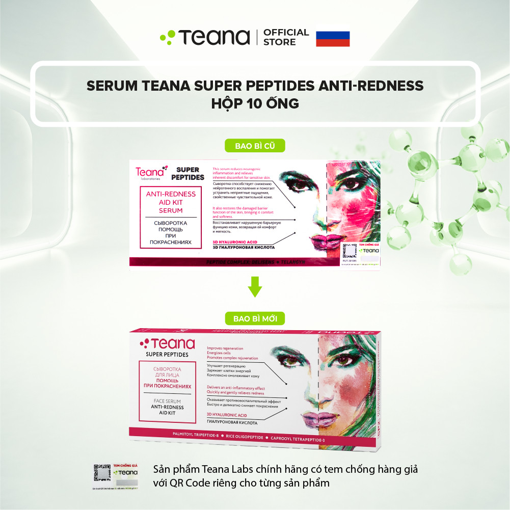 Serum Teana Super Peptides Antiredness Aid Kit giảm đỏ, sưng viêm, phục hồi da