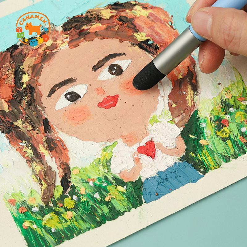 CANAMEK 1 / 3 Cái Dụng Cụ Tạo Hình Màu Dụng Cụ Tạo Hình Màu Cho Tranh Sơn Dầu Bàn Chải Sơn Đầu nghiêng Đầu Tròn Pastel Pha Trộn Dụng Cụ CSF