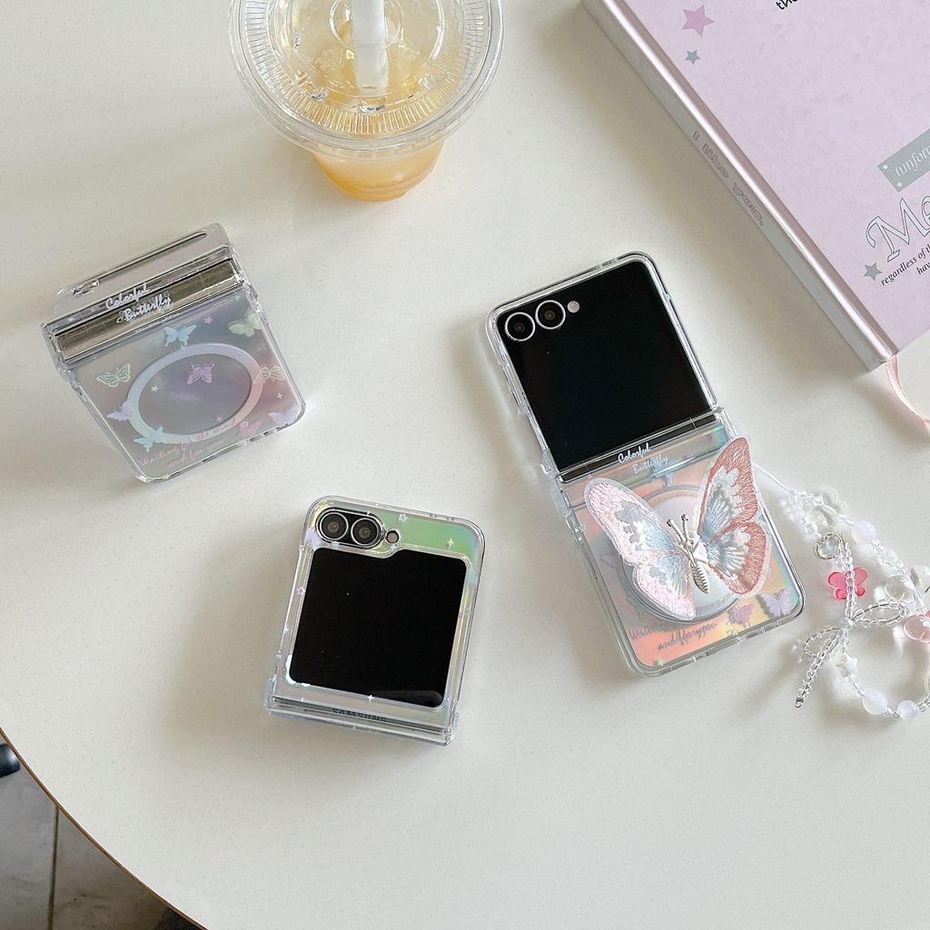 Thích hợp cho Samsung Galaxy ZFlip7 ZFlip6 Vỏ điện thoại từ tính có dây buộc thiết kế hình con bướm và vỏ cứng gấp tương thích với ZFlip 7 6 5 4 3 5G N3 Vỏ bảo vệ lật