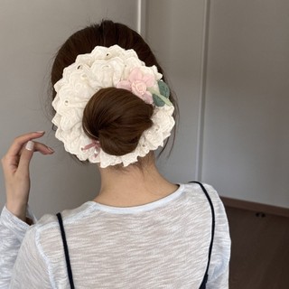 Kovoi / Phong Cách Mới Kem Phong Cách Pháp Ren Scrunchy Buộc Tóc Nữ Cotton Hoa Màu Be Phong Cách Siêu Cổ Tích Dây Buộc Đầu Dây