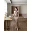 Phong cách Hot Girl Màu sắc tương phản Rỗng Dây đeo cổ nữ Mùa hè Váy hông gợi cảm Bộ đồ xẻ váy