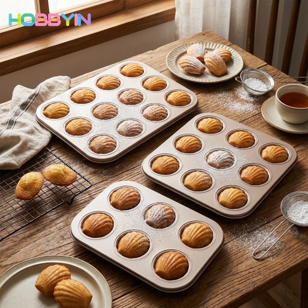 HOBBYIN Muffins Khuôn, Thép Carbon 6 / 9 / 12 Khoang Khuôn Bánh, Lớp Phủ Chống Dính DIY Chất Lượng Cao Khay Nướng Bánh Làm Bánh