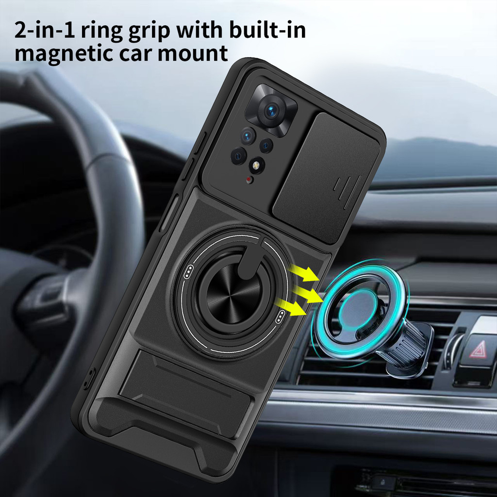 Ốp Điện Thoại Đa Năng Sang Trọng Thích Hợp Cho Redmi Note 11 Pro Plus 12 13 14 15 4G 5G Dây 360°Giá đỡ vòng có vỏ máy ảnh Vỏ bảo vệ chống sốc gắn trên ô tô từ tính