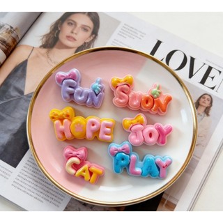 Set Charm Chữ Cute Pastel JOY PLAY HOPE FUN SUON CAT – Charm Resin Bóng Nơ Kẹo Ngọt Trang Trí DIY dễ thương
