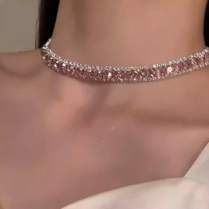 Siêu Nhấp Nháy Phong Cách Sang Trọng Kim Cương Đính Vuông Xương Đòn Vòng Cổ Vật Đơn Giản Niche Sang Trọng Bộ 26.5.6