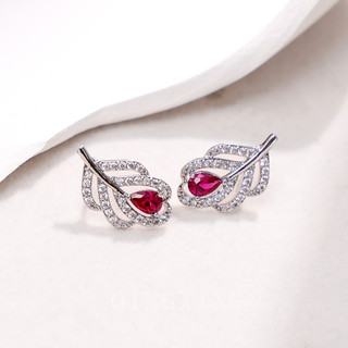 Châu Âu Mỹ ins Phong Cách Mới Đỏ Corundum Zircon Bông Tai Nữ