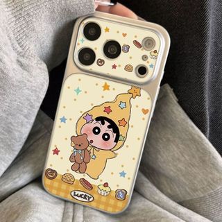 Phim hoạt hình dễ thương Ống kính ngôi sao nhỏ màu vàng Crayon Shin-chan Vỏ điện thoại da mềm cho iPhone 17Promax 12 13 14 15 16 Pro Max 11 15Plus Vỏ điện thoại di động nữ chống sốc