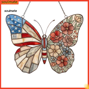 Linh hồn| Trắng Xanh Suncatcher Bướm Yêu Nước Suncatcher Ngày Độc Lập Bướm Suncatcher Trang Trí Giả Màu Kính Acrylic Cửa Sổ Mặt Dây Chuyền Yêu Nước Tường Cho Gia Đình