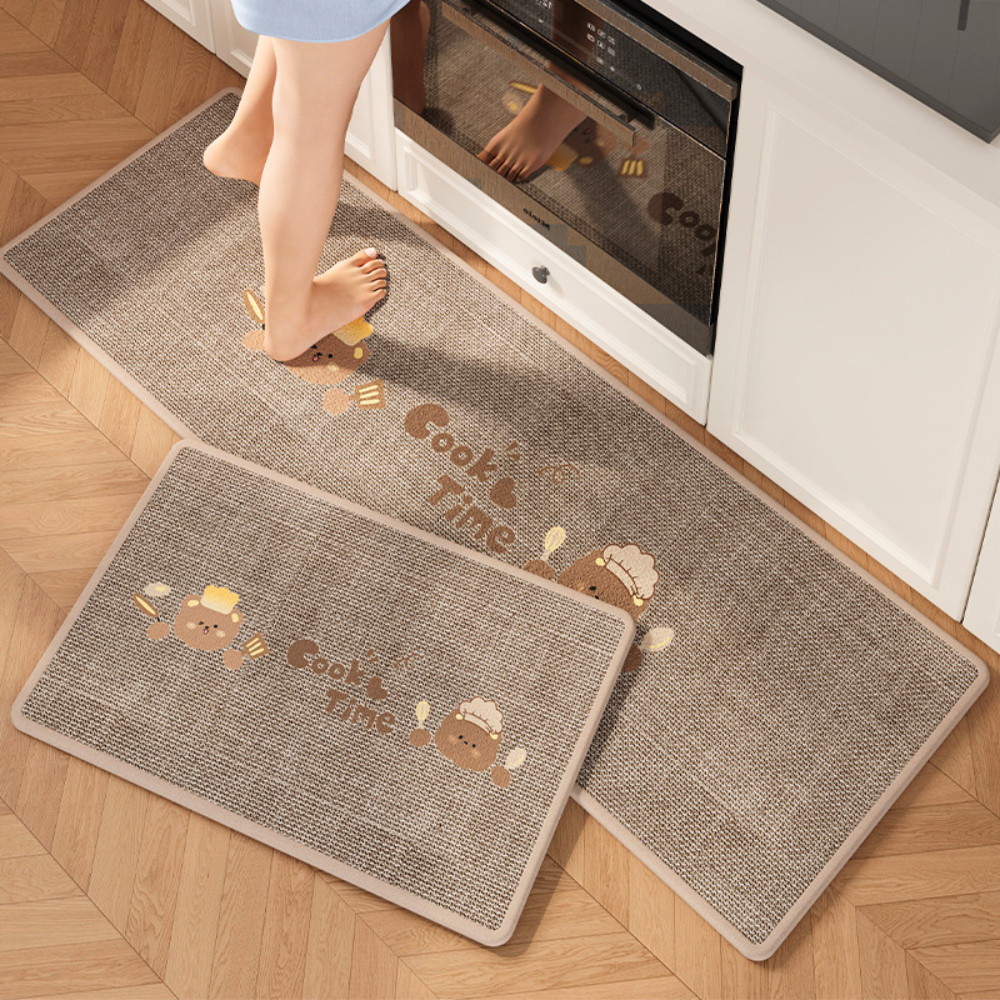 Thảm Nhà Bếp HomeMate Vải Lanh Dệt Bộ 2 Tấm, Siêu Thấm Nước Chống Trượt Decor Sàn Bếp Hiện Đại