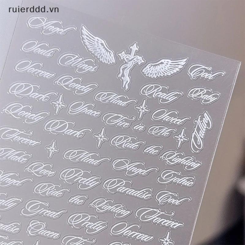 # ruierddd # White Letter Nail Stiers Angel Wings 3D Design Bảng chữ cái nghệ thuật cho móng tay Gel Acrylic Salon và sử dụng tại nhà.