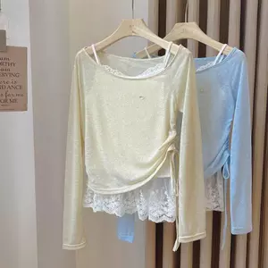 Áo chống nắng mỏng Khâu ren Dây rút hai mảnh Vai nghiêng trên cùng
