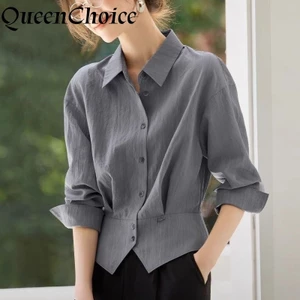 Eo Mỏng Nữ Thời Trang Chắc Chắn Áo Dài Tay Nữ Cổ Áo Sơ Mi Công Sở