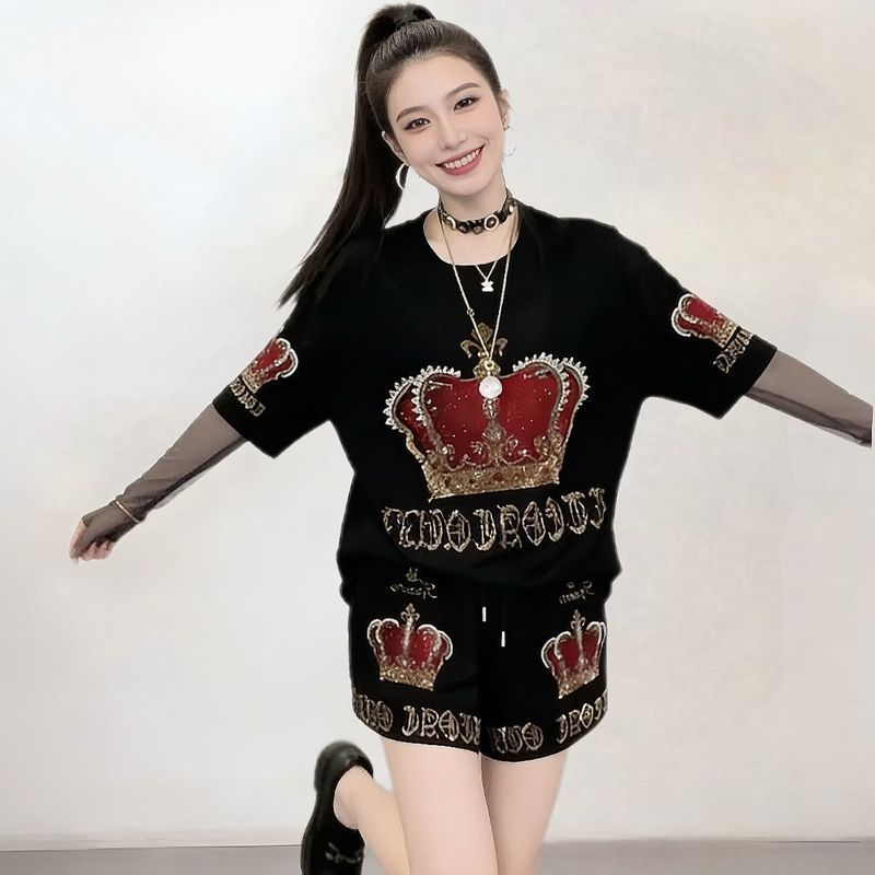 2026 Chống Nắng Khâu Tay Nóng Kim Cương Giả Kích Thước Lớn Thời Trang Hai Mảnh Phù Hợp Với Mùa Hè Bao Bụng Phong Cách Phương Tây Mẹ Ôm Hơn Nhìn