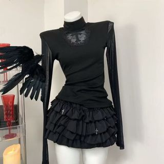 Váy Đen Puffy Bánh Hot Girl Punk Puff Váy Mỏng Chính Hãng Váy Ngắn Thiết Kế Nhìn Chéo Chống Xước BVCJ