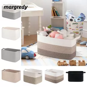 Giỏ dây Cotton MARGREDY, Giỏ giặt 15x10x9 Inch 22L, Giỏ di động có thể gập lại dệt đa năng để sắp xếp quần áo đồ lặt vặt