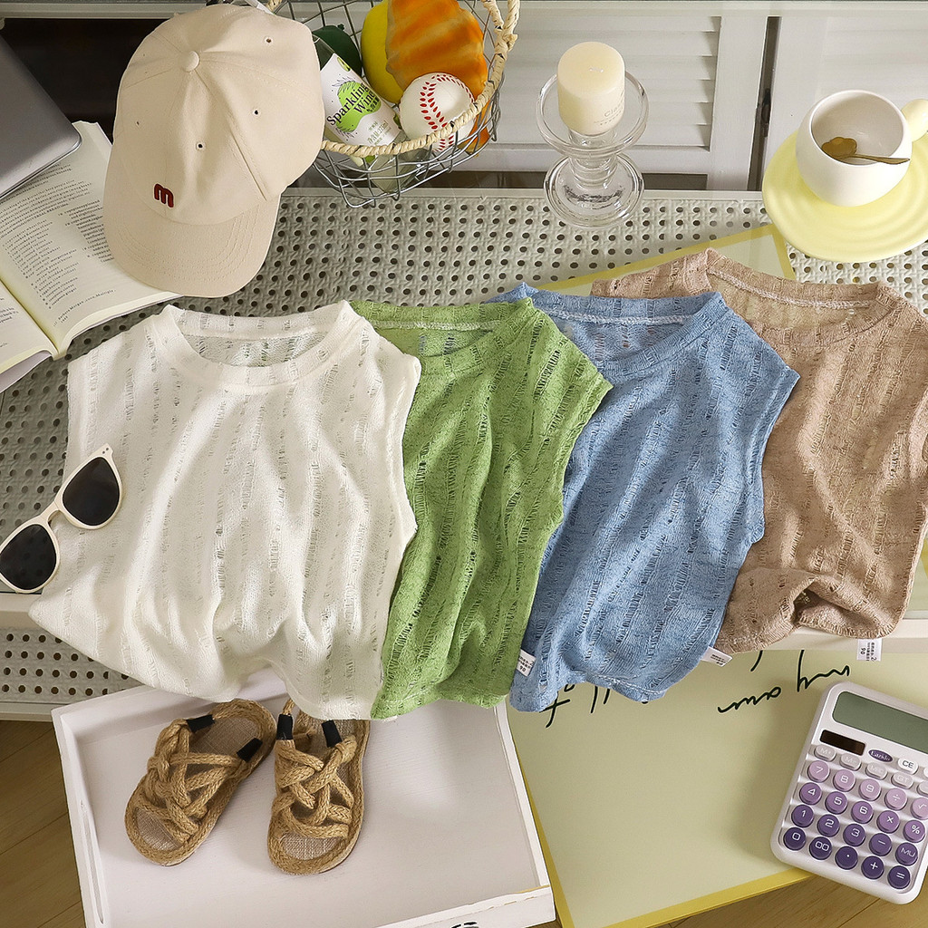 Áo len không tay trẻ em phong cách Hàn Quốc Áo Vest mùa hè mỏng cỡ 80-140 EMGE