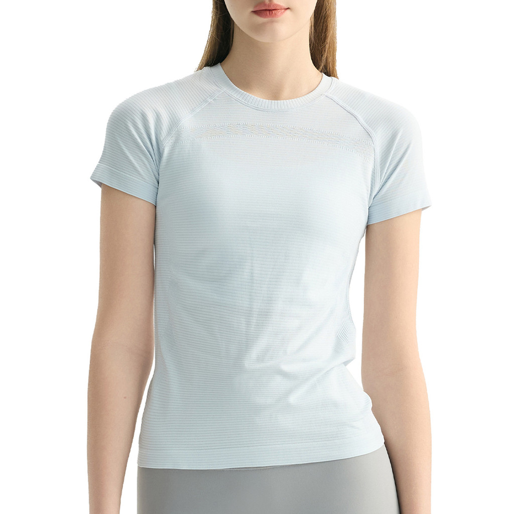 Quần Áo Tập Yoga Áo Phong Cách Mới Cổ Tròn Skinny Liền Mạch Thể Thao Tay Ngắn Thoáng Khí Chạy Bộ Tập Thể Dục