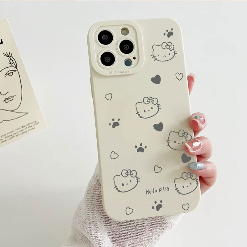 Ốp lưng iPhone hình mèo Hello Ốp bảo vệ máy ảnh bằng silicon - iP 7/8/X/XS/XR/11/12/13/14/15/16/17/Plus/Air/Pro/Max