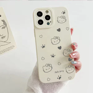 Ốp lưng iPhone hình mèo Hello Ốp bảo vệ máy ảnh bằng silicon - iP 7/8/X/XS/XR/11/12/13/14/15/16/17/Plus/Air/Pro/Max