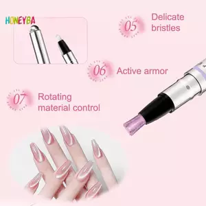 < Honeyba > Bút từ tính mắt mèo 6 trong 1 cho móng tay Gel sơn móng tay tất cả trong một cho gel Ba Lan làm móng tay lười biếng Xây dựng hạt từ tính Bút cho dụng cụ chăm sóc móng tay Đẹp