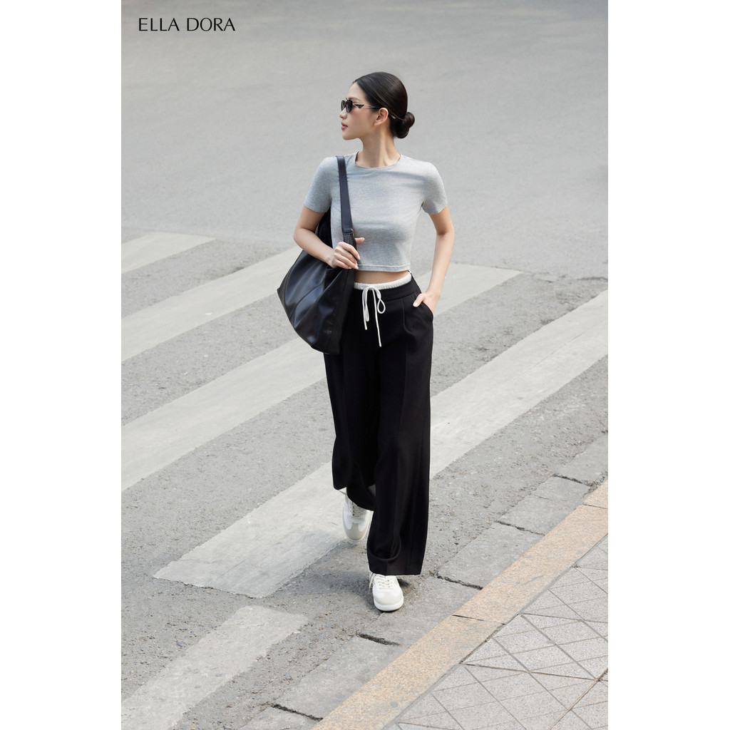 Quần ống rộng nữ ELLA DORA dáng dài form chuẩn thanh lịch dễ phối đồ công sở 2 màu Đen/Ghi [Q32]