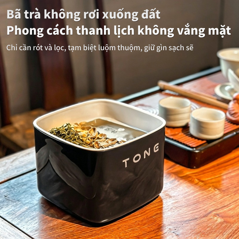 Hộp Đựng Bã Trà Thông Minh Để Bàn – Thiết Kế Hiện Đại, Ngăn Trên Thoát Nước, Lọc 2 Lớp, Sang Trọng & Tiện Dụng