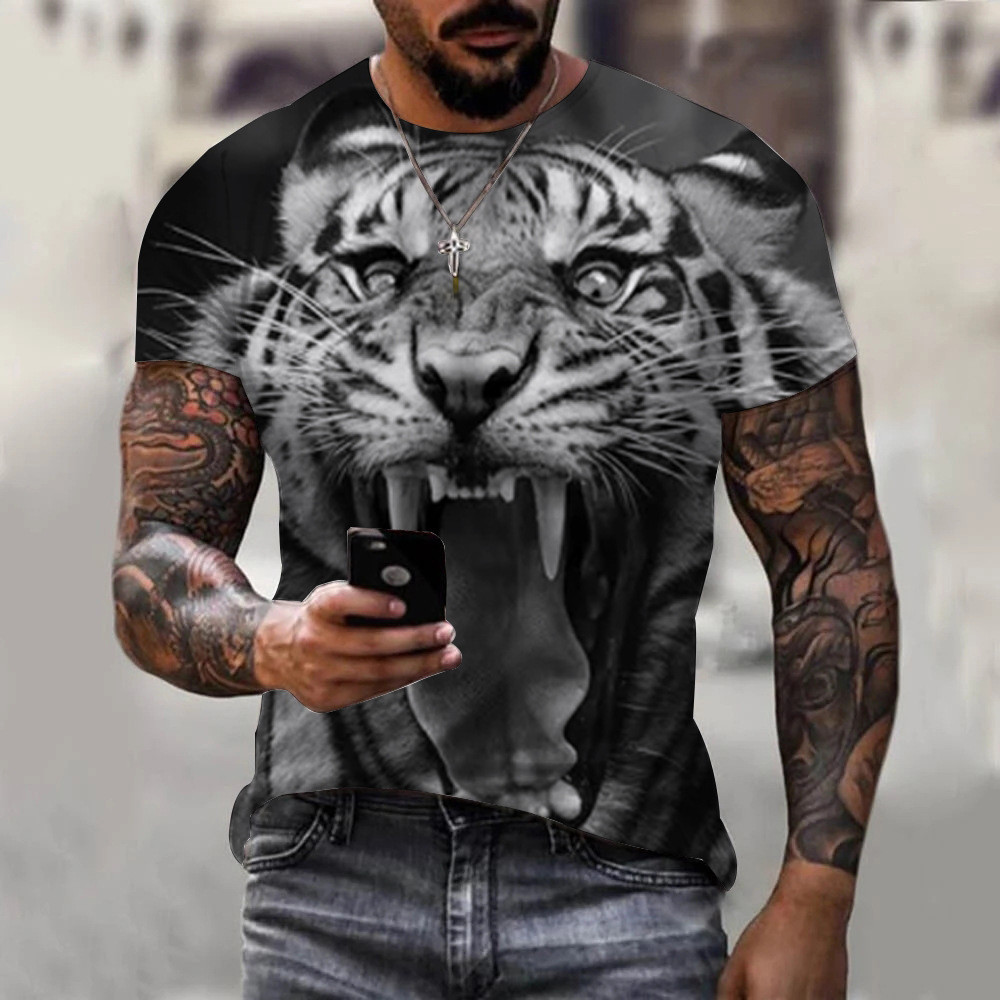 Áo Nam Mùa Hè Short Tay In Hình 3D Quái Vật Hổ