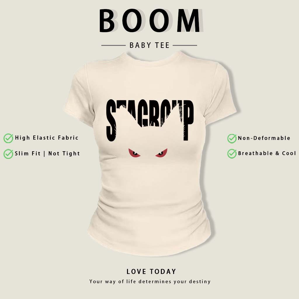 BOOM Áo Baby Tee Nữ Cotton Ôm Body-Áo Thun Ngắn Tay Y2K In Hình PhongCách Mùa Hè, Cổ Tròn Hàng Đầucách hàn quốc phongR03