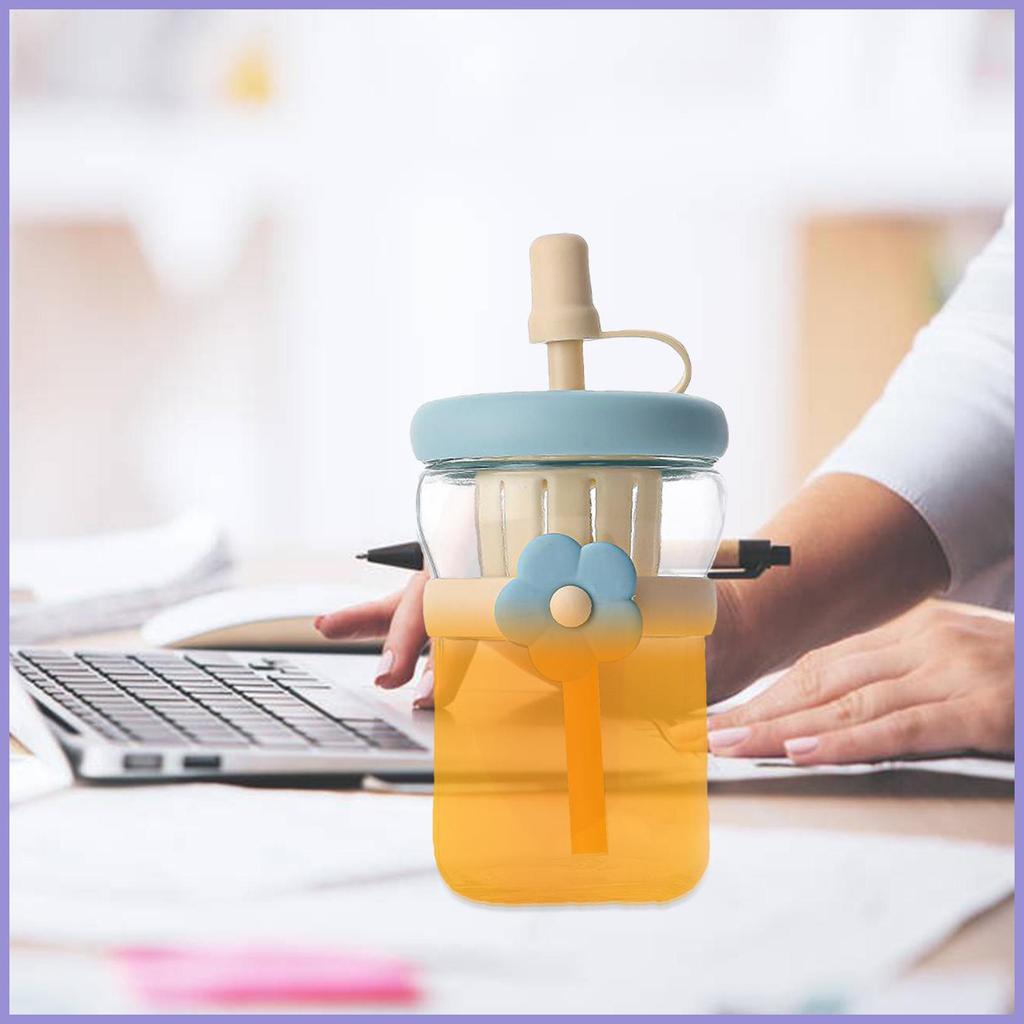 Chai thủy tinh có nắp đậy 500ml Chai nước thủy tinh trong suốt Bộ đồ uống có thể tái sử dụng có ống hút silicon cho đồ uống mueadsyvn