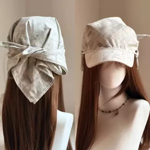 Mũ Ren Khăn Trùm Đầu Phong Cách Retro Kẻ Sọc, Che Nắng Mặt - Xu hướng Xuân Hè