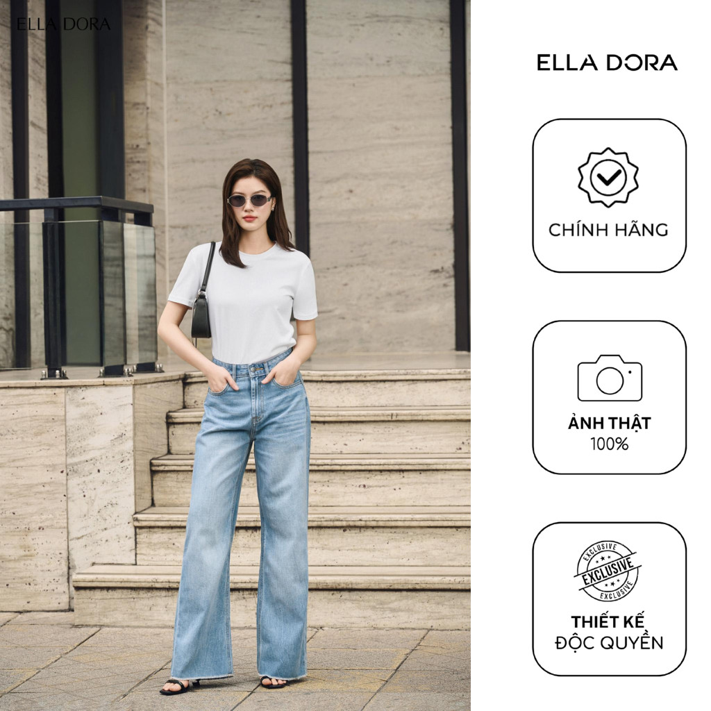 Quần jean nữ ELLA DORA full length cạp cao form đẹp basic thiết kế thanh lịch màu XANH NHẠT [J01]