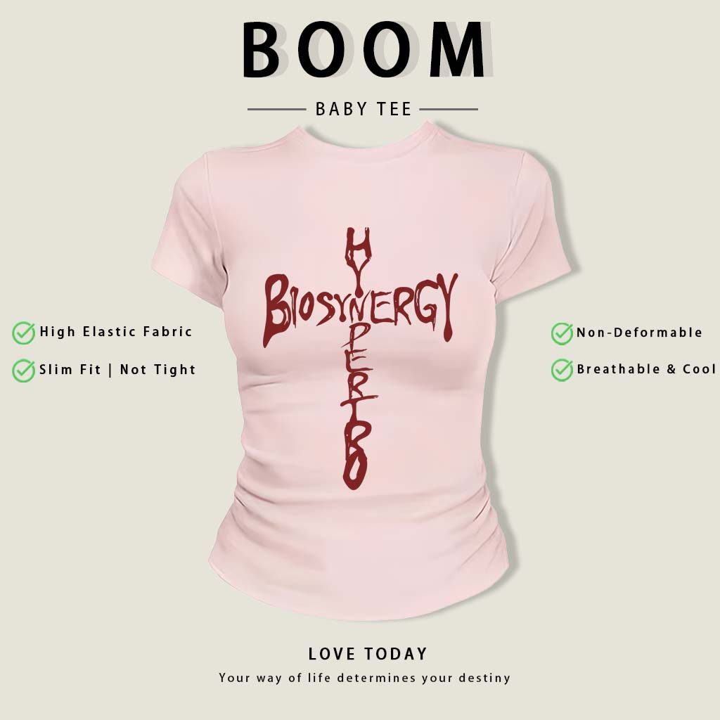 BOOM Áo Baby Tee Nữ Cotton Ôm Body-Áo Thun Ngắn Tay Y2K In Hình PhongCách Mùa Hè, Cổ Tròn Hàng Đầucách hàn quốc phongE60