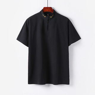 Áo thun nam plus size phong cách Trung Hoa, vải cotton lanh mỏng, tay ngắn, phù hợp mùa hè