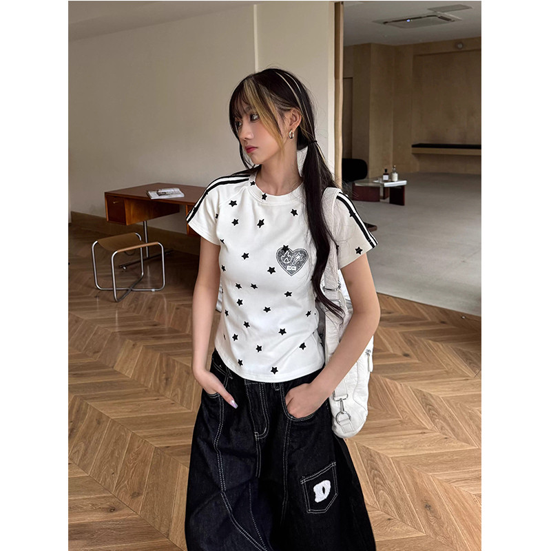 áo phông Vai Raglan in hình ngôi sao cổ điển Mỹ Slim-fit