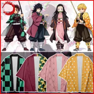 YB1 Demon Slayer Cosplay Trẻ Em kimono Haori Tanjirou Nezuko Áo Khoác Tay Ngắn Áo Khoác Trang Phục Hóa Trang Halloween Đảng Hiển Thị U
