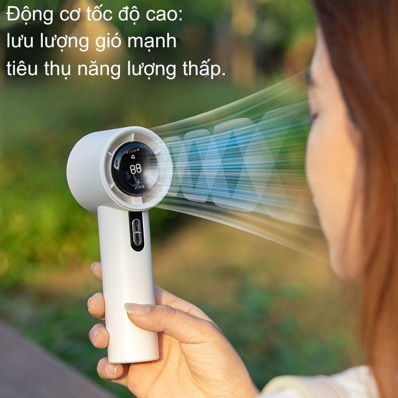 quạt cầm tay mini pin 1200mah màn hình led 100 cấp tốc độ gió mạnh yên tĩnh sạc nhanh type-c