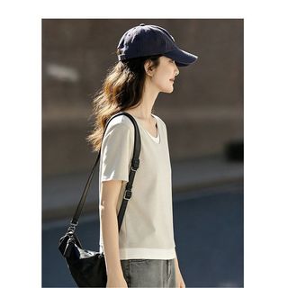 【Nên mua】áo kiểu nữ tay ngắn giả hai lớp đen xám, dáng rộng chất thun mềm, áo thun nữ năng động dễ