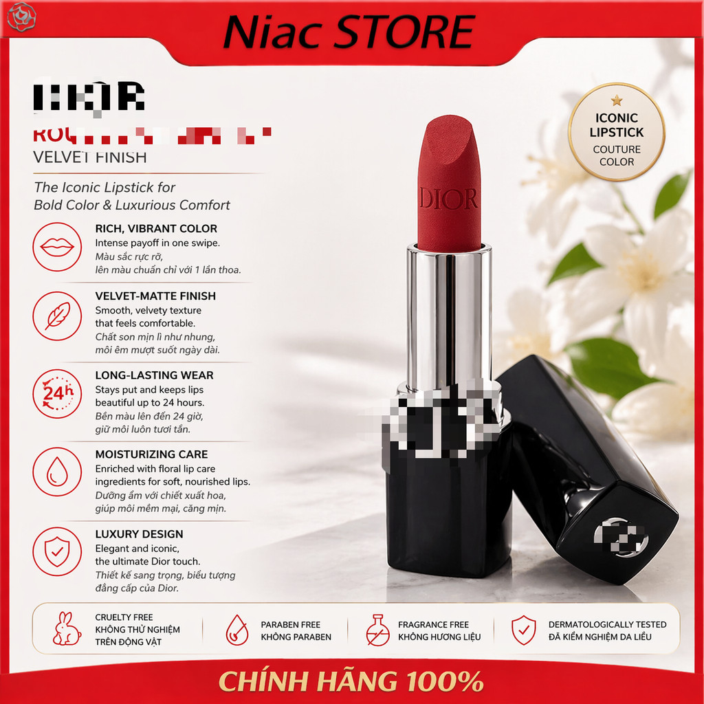 【Chính Hãng】💋 Son 𝔻𝕚𝕠𝕣 𝐕𝐞𝐥𝐯𝐞𝐭 𝐑𝐨𝐮𝐠𝐞 𝐋𝐢𝐩𝐬𝐭𝐢𝐜𝐤 Mẫu Nới 2025 Full Box/Full Size