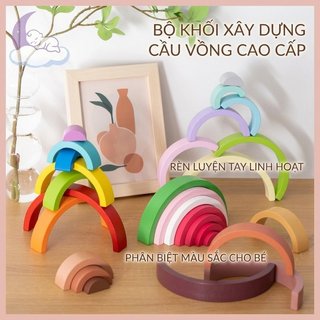 Khối xây dựng bằng gỗ cầu vồng Montessori STEM Phân loại màu sắc Đồ chơi động cơ mịn Mầm non Trẻ em