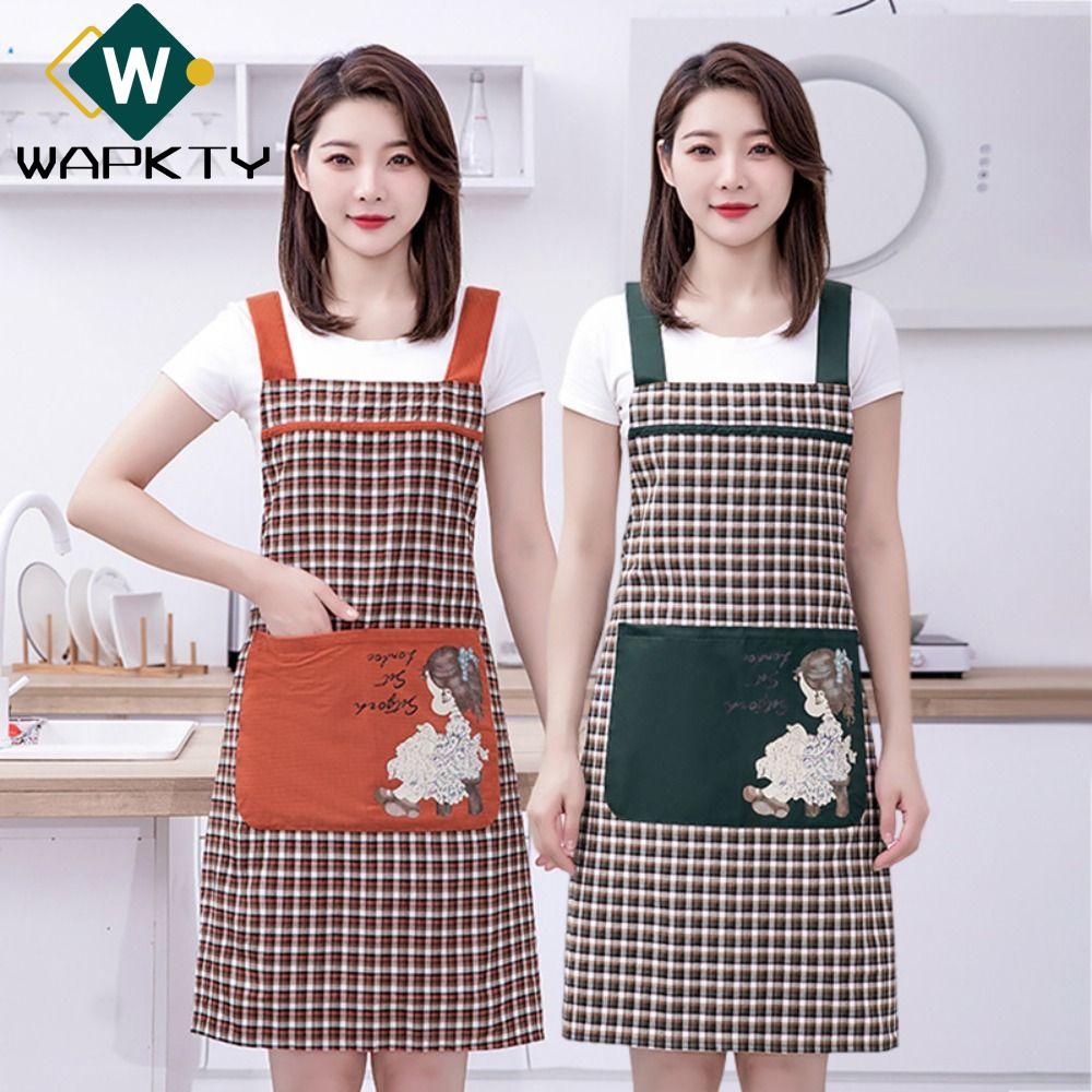 Tạp dề làm việc WAPKTY, Tạp dề nhà bếp nữ chống mài mòn hoạt hình, Dụng cụ làm sạch Vải thoáng khí Hộ gia đình Chống bẩn Nhà hàng Đồng phục thợ cắt tóc thợ mộc