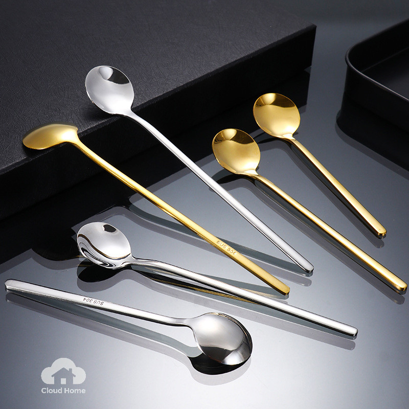 🌤️COD🌤️Thìa inox pha cà phê mạ vàng cao cấp sang chảnh 17CM Muỗng pha trà dễ thương cán dài